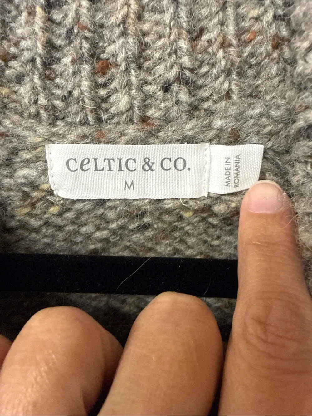 Celtic & Co. Donegal Funnel Neck Cardigan Jumper ‎ Sweater Sz M 100% Wool Gray
